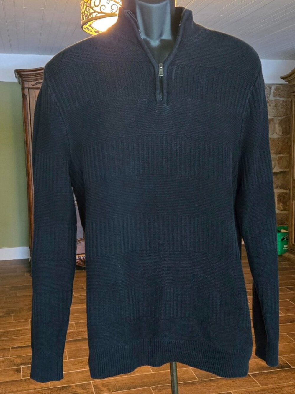 Chaps Mens Sweater Black Size Medium Quarter Zip Mock Neck Pullover 100% Cotton